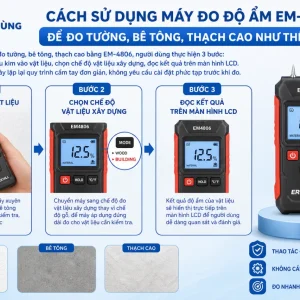 sử dụng máy đo độ ẩm EM-4806 để đo tường, bê tông, thạch cao